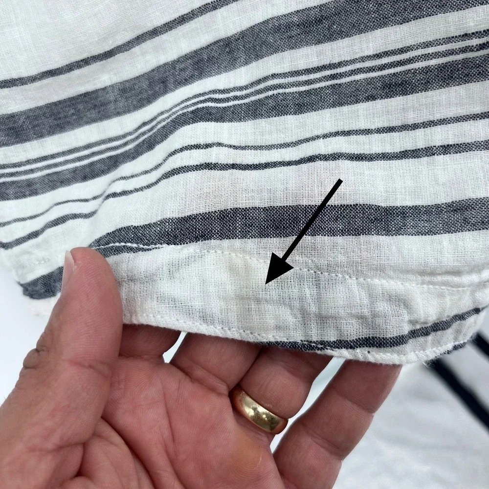 BeachLunchLounge Striped Shift Dress Womens XS White Navy Linen Blend Coastal - Picture 7 of 11